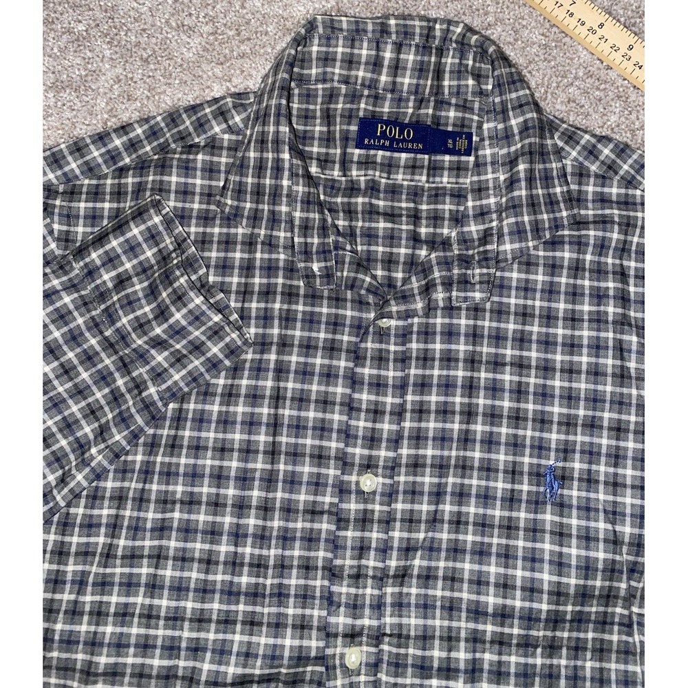 Polo Ralph Lauren Shirt Mens XLT Gray/white Striped Long Sleeve Blue Pony Logo